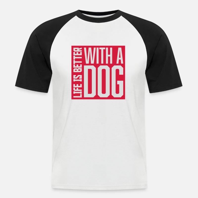 better with a dog - Männer Baseball-T-Shirt - Weiß/Schwarz