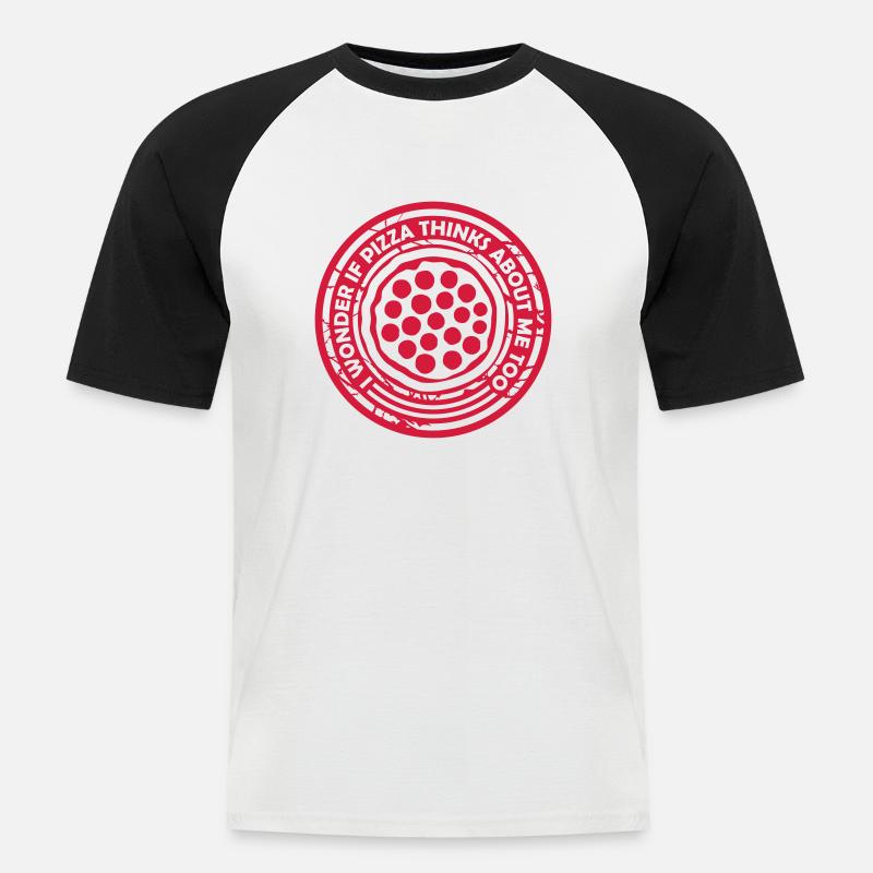 pizza thinks about me - Männer Baseball-T-Shirt - Weiß/Schwarz