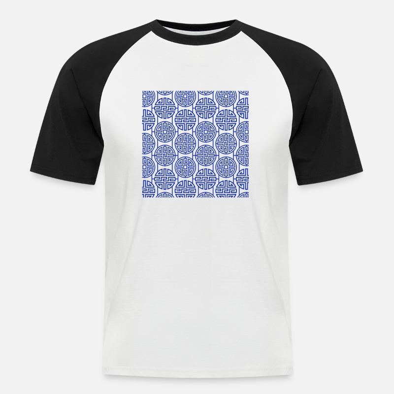 Chinesisches Muster - Männer Baseball-T-Shirt - Weiß/Schwarz