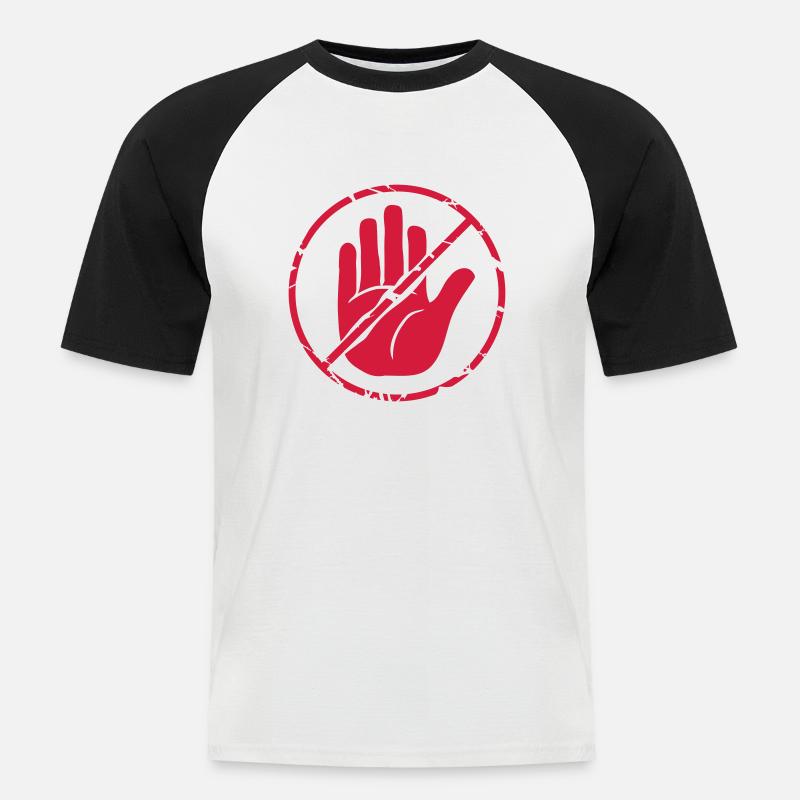 Zeichen Stop Hand durchgestrichen - Männer Baseball-T-Shirt - Weiß/Schwarz