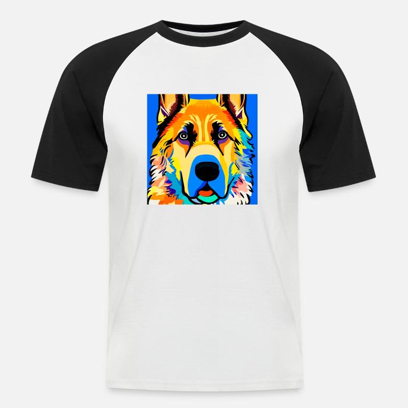 Deutscher Schäferhund, digitale Malerei, - Männer Baseball-T-Shirt - Weiß/Schwarz