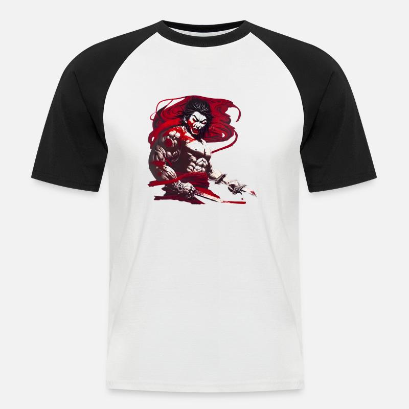 Samurai Warrior - Männer Baseball-T-Shirt - Weiß/Schwarz