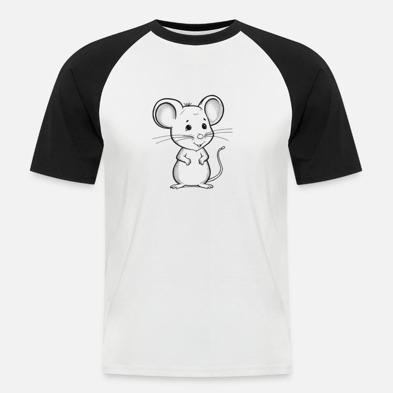 Tiny Mouse - Cute and Curious - Männer Baseball-T-Shirt - Weiß/Schwarz