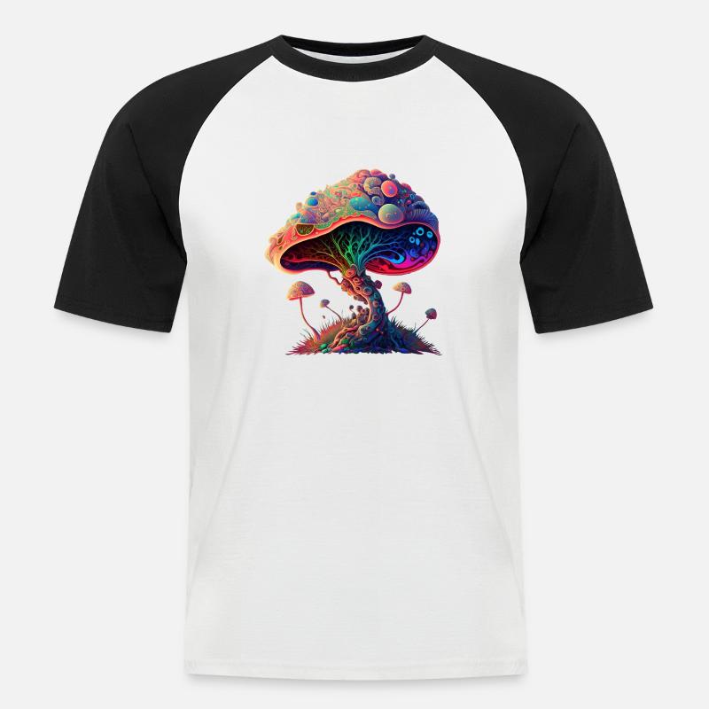 Bunter Pilz - Männer Baseball-T-Shirt - Weiß/Schwarz