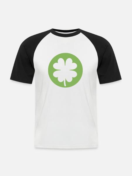 Trèfle vert pour la Saint-Patrick - T-shirt baseball manches courtes Homme - blanc/noir