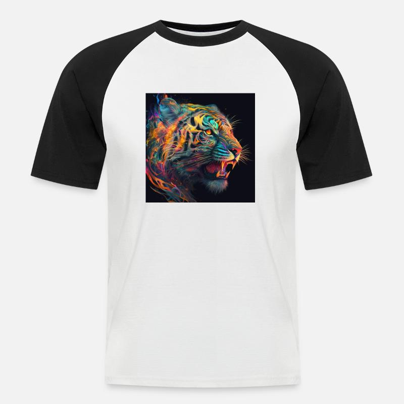 Farbiger Tiger, einzigartiges Design - Männer Baseball-T-Shirt - Weiß/Schwarz