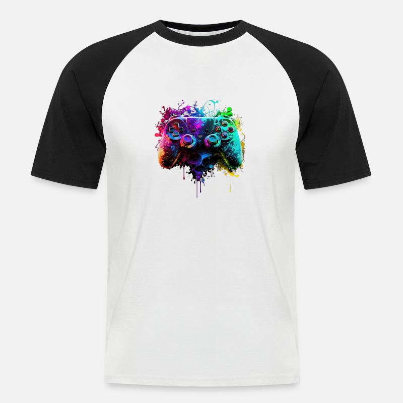 Neon Gaming Controller / Kontroller - Männer Baseball-T-Shirt - Weiß/Schwarz