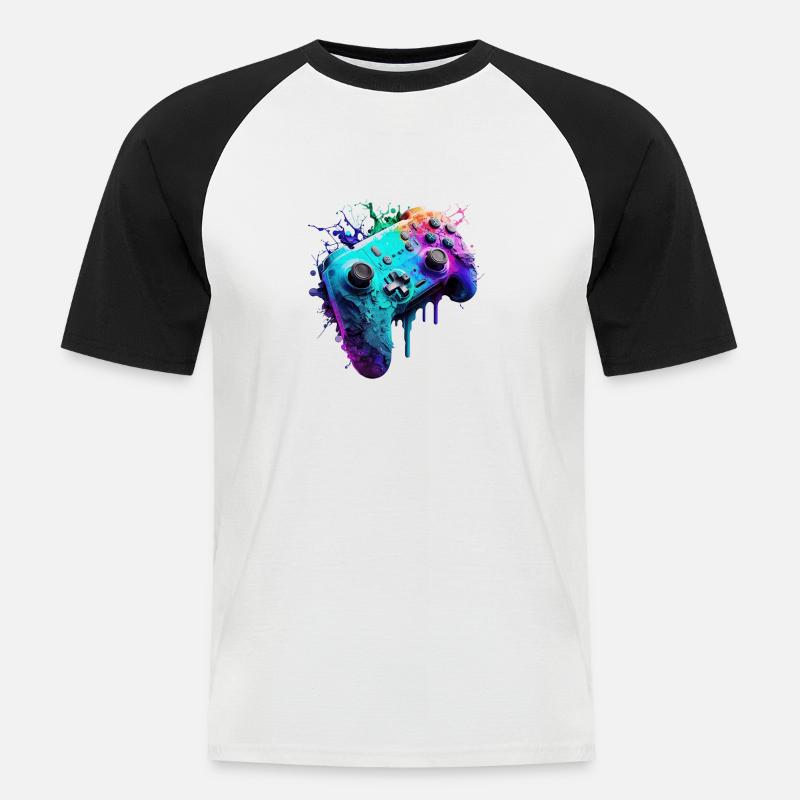 Neon Gaming Controller / Kontroller - Männer Baseball-T-Shirt - Weiß/Schwarz