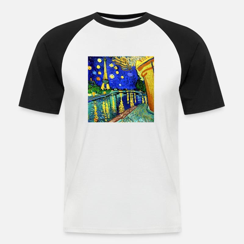 Paris Eiffelturm van gogh - Männer Baseball-T-Shirt - Weiß/Schwarz