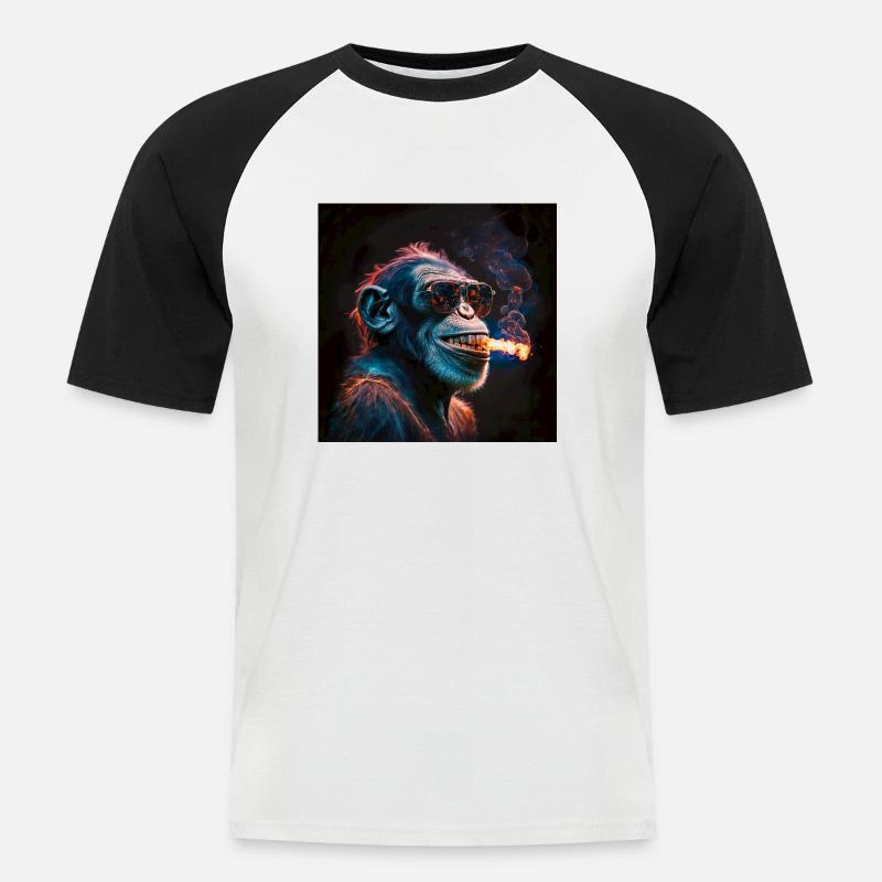 Cool Monkey, generative KI - Männer Baseball-T-Shirt - Weiß/Schwarz
