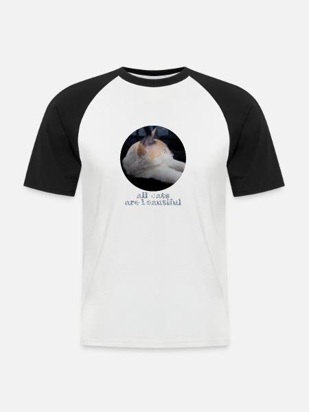 Alle Katzen sind schön - Männer Baseball-T-Shirt - Weiß/Schwarz