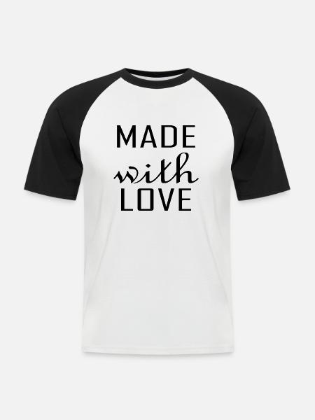Made with Love - Männer Baseball-T-Shirt - Weiß/Schwarz
