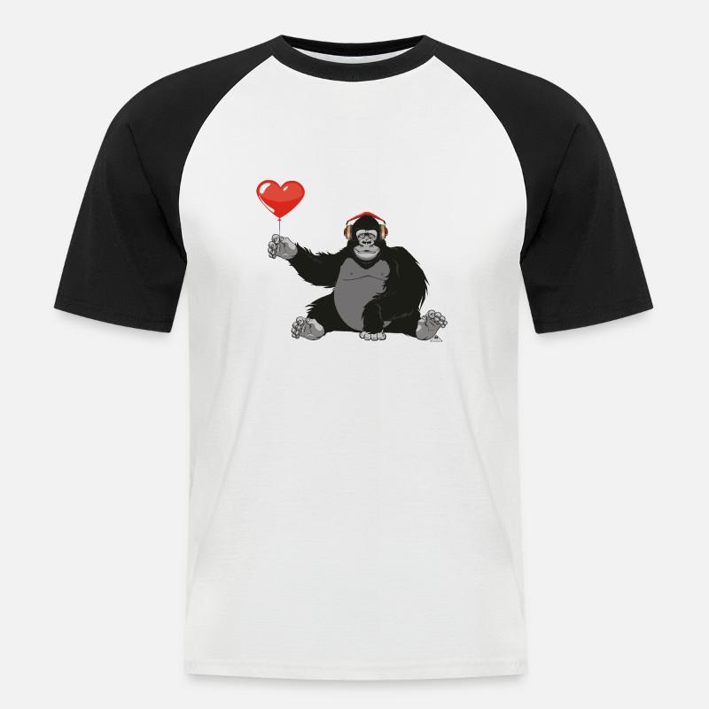 Gorilla mit Herz - Männer Baseball-T-Shirt - Weiß/Schwarz