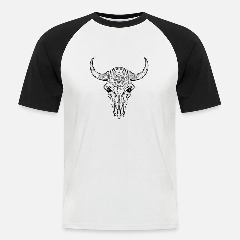 Kuh Schädel Boho - Männer Baseball-T-Shirt - Weiß/Schwarz