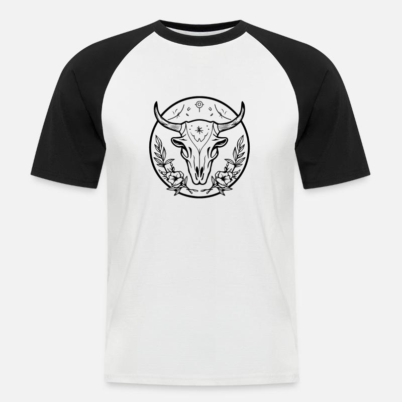 Kuh Schädel Boho - Männer Baseball-T-Shirt - Weiß/Schwarz