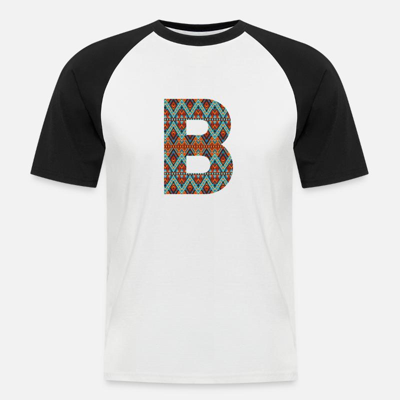 Buchstabe B- Boho-Design, buntes Monogramm - Männer Baseball-T-Shirt - Weiß/Schwarz