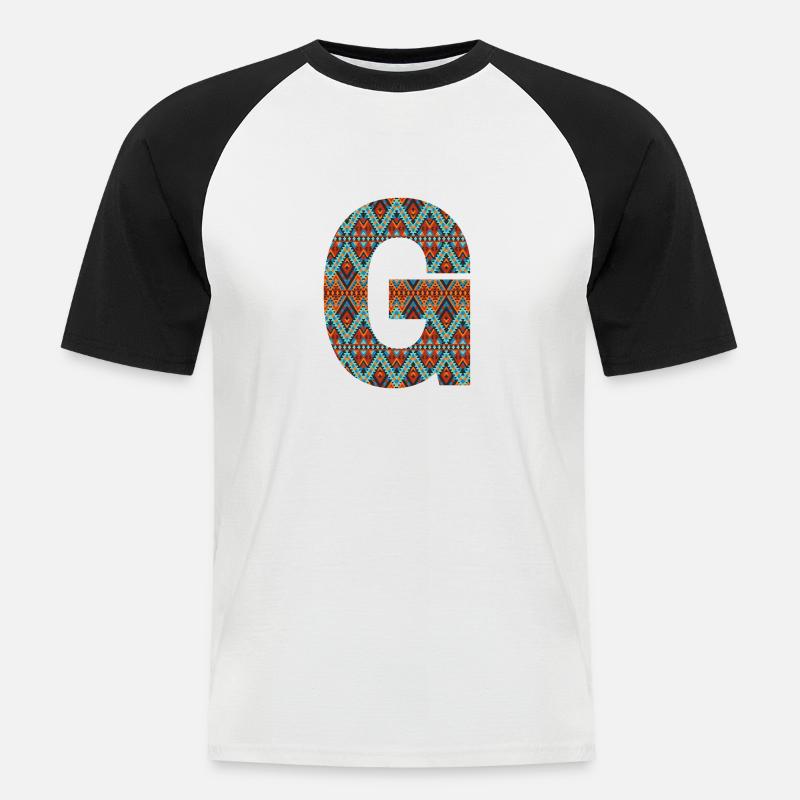 Buchstabe G- Boho-Design, Buntes Monogramm - Männer Baseball-T-Shirt - Weiß/Schwarz