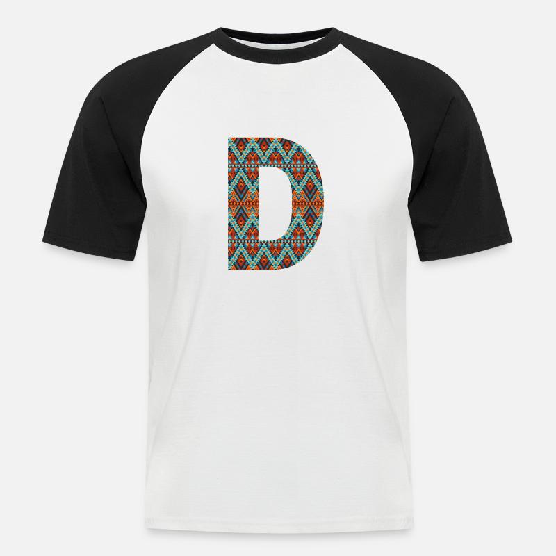 Buchstabe D- Boho-Design, Buntes Monogramm - Männer Baseball-T-Shirt - Weiß/Schwarz