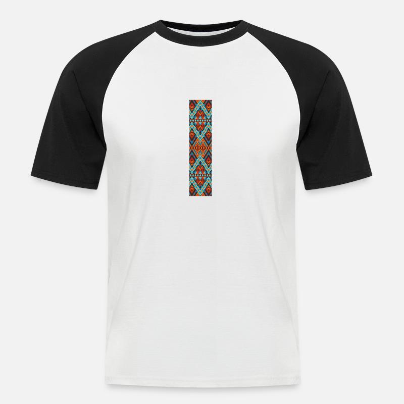 Buchstabe I- Boho-Design, buntes Monogramm - Männer Baseball-T-Shirt - Weiß/Schwarz