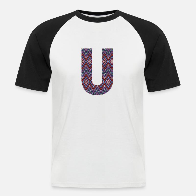 Monogramm Buchstabe U- geometrisches Muster - Männer Baseball-T-Shirt - Weiß/Schwarz