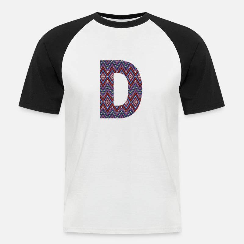 Monogramm Buchstabe D - geometrisches Muster - Männer Baseball-T-Shirt - Weiß/Schwarz
