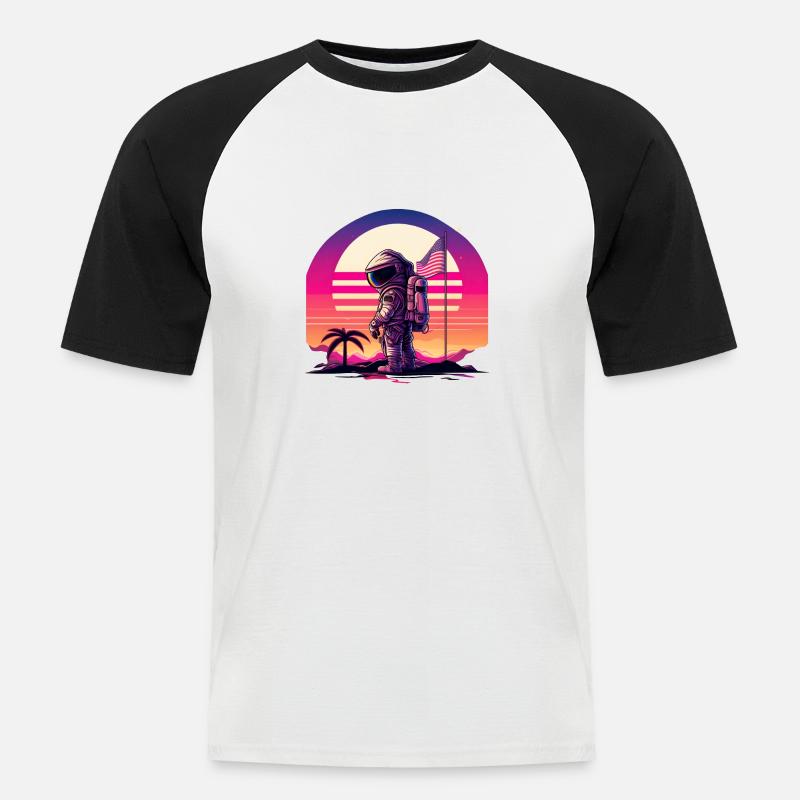 Synthwave Astronaut Space Sunset - Männer Baseball-T-Shirt - Weiß/Schwarz