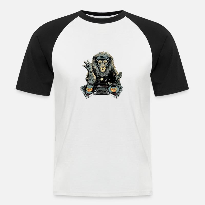 Dilo der Löwe Deejay - Männer Baseball-T-Shirt - Weiß/Schwarz
