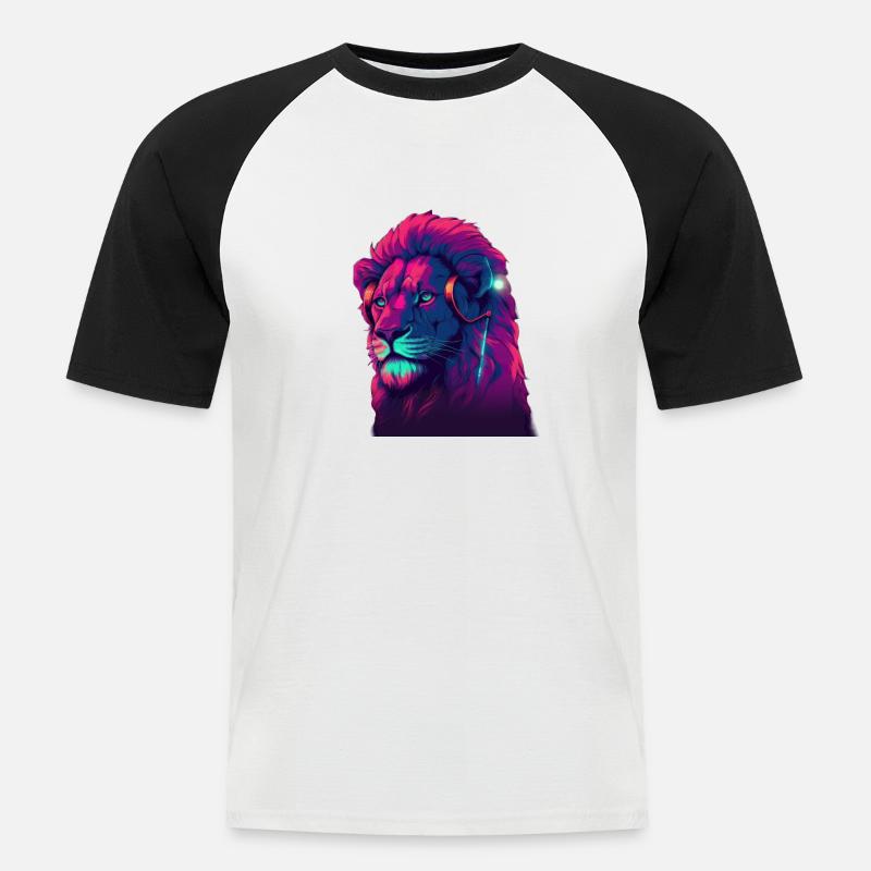 Lejonhjärta slår synthvågens vrål av ett lejon - Kortärmad basebolltröja herr - vit/svart