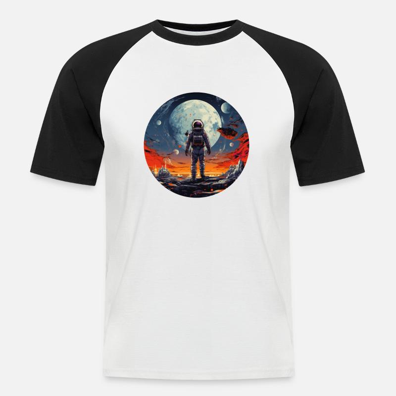 Conception cool d’astronaute nerd lors de la sortie dans l’espace - T-shirt baseball manches courtes Homme - blanc/noir