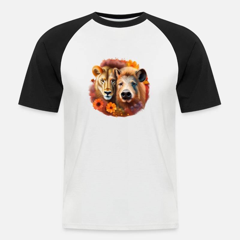 Schwein oder Löwe - Männer Baseball-T-Shirt - Weiß/Schwarz