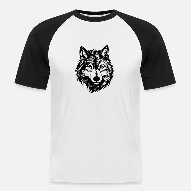 Wolf - Männer Baseball-T-Shirt - Weiß/Schwarz