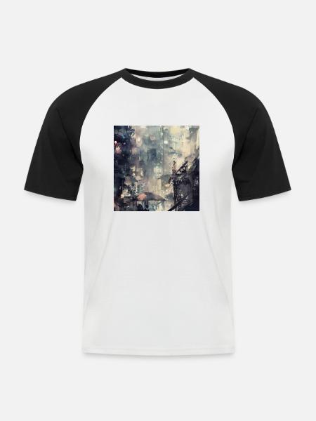 Tokyo City Art 2 - Männer Baseball-T-Shirt - Weiß/Schwarz