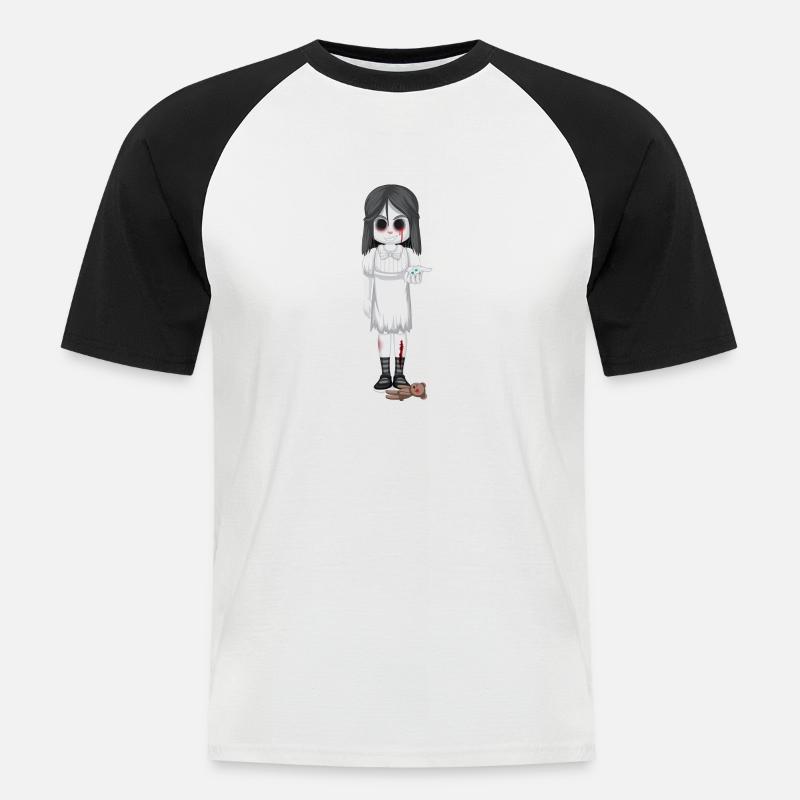 Mädchen-Horror 2 - Männer Baseball-T-Shirt - Weiß/Schwarz
