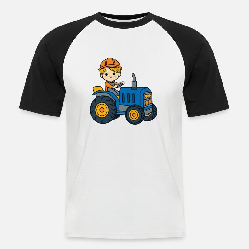 Traktor Junge Kinder - Männer Baseball-T-Shirt - Weiß/Schwarz