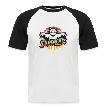 Supercats 4 Logo - Männer Baseball-T-Shirt - Weiß/Schwarz - Vorne - Nik (191cm)