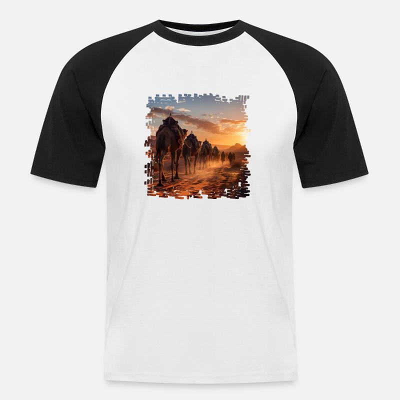 Eine Kamelkarawane in der Wüste - Männer Baseball-T-Shirt - Weiß/Schwarz