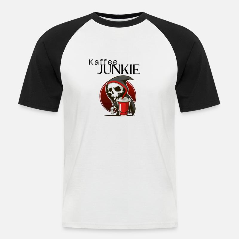 Kaffee Junkie - Männer Baseball-T-Shirt - Weiß/Schwarz