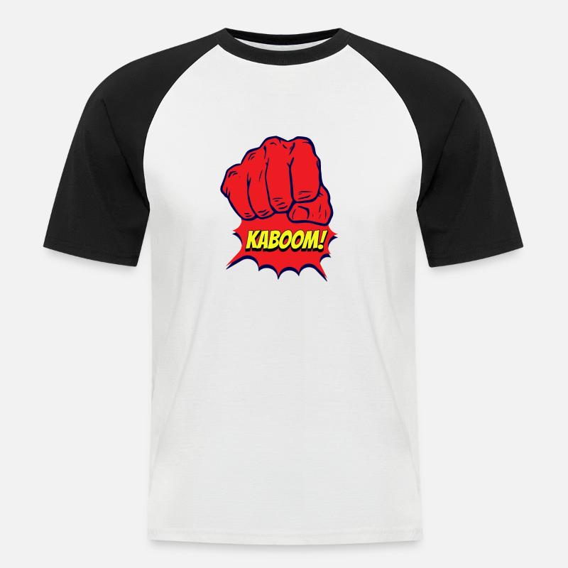 Rote und starke Faust, Kaboom - Männer Baseball-T-Shirt - Weiß/Schwarz