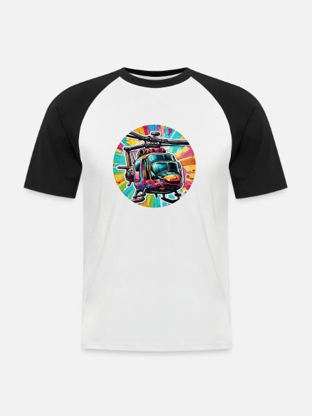 Helikopter / Hubschrauber / fliegen / Luftfahrt - Männer Baseball-T-Shirt - Weiß/Schwarz