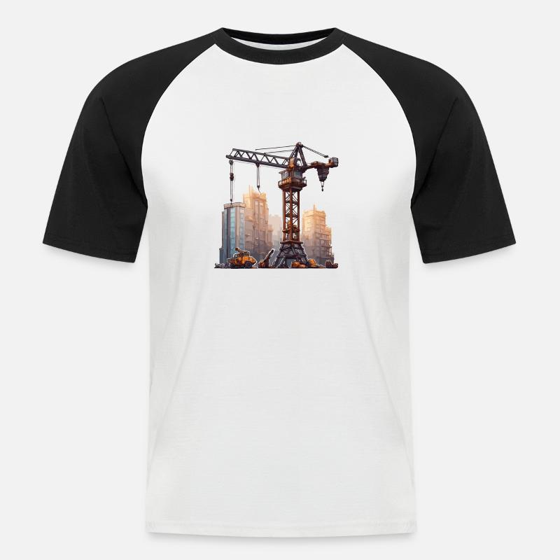 Kran / Baustelle / Seilwinde / Kransystem - Männer Baseball-T-Shirt - Weiß/Schwarz