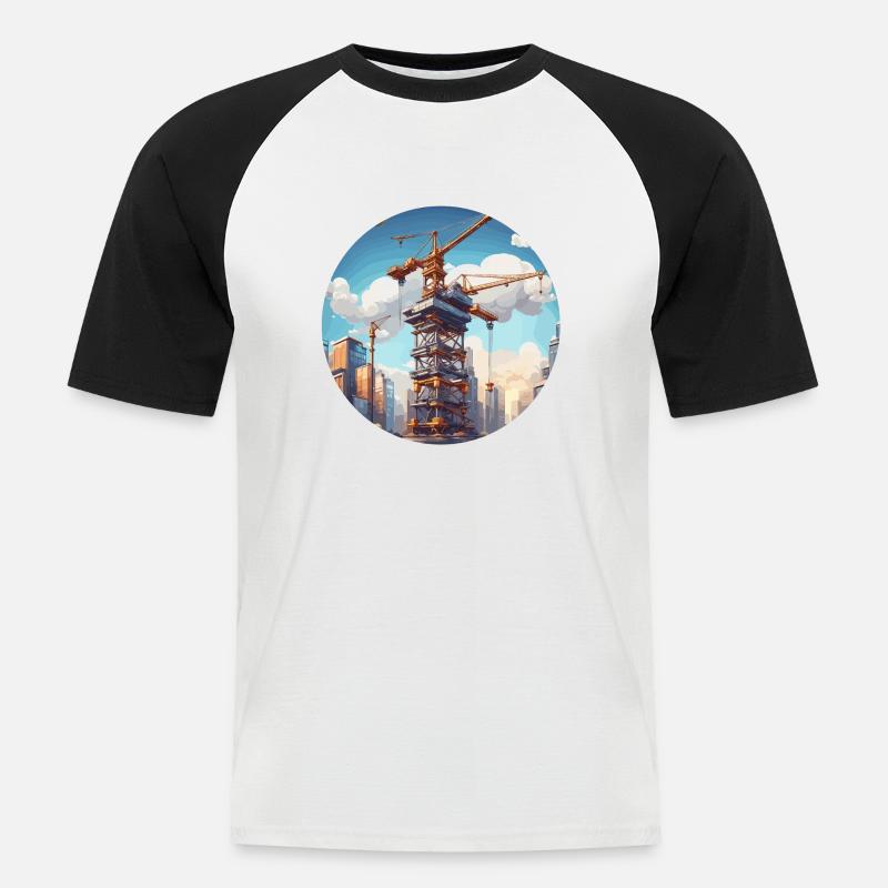 Kran / Baustelle / Seilwinde / Kransystem - Männer Baseball-T-Shirt - Weiß/Schwarz