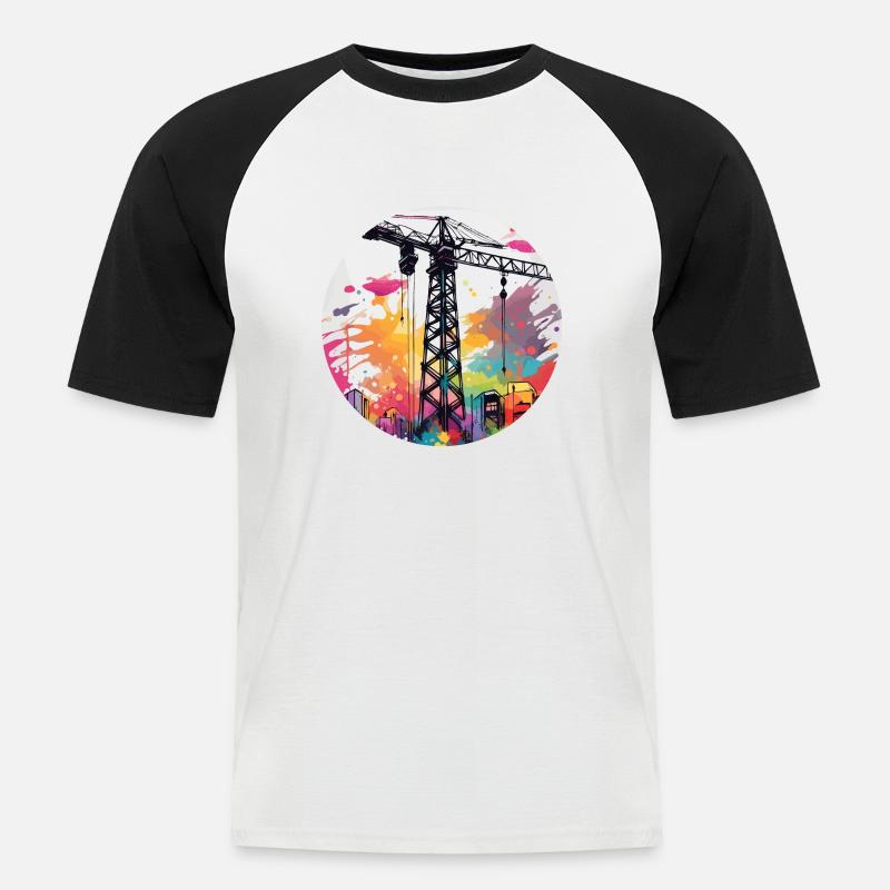Kran / Baustelle / Seilwinde / Kransystem - Männer Baseball-T-Shirt - Weiß/Schwarz