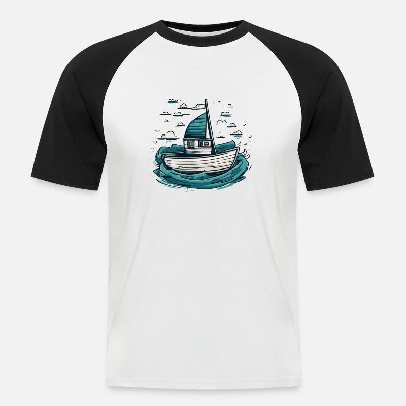 Fischerboot auf hoher See - Männer Baseball-T-Shirt - Weiß/Schwarz