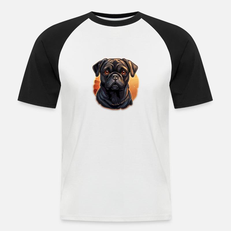 Treu blickender Mops Kopf - Männer Baseball-T-Shirt - Weiß/Schwarz