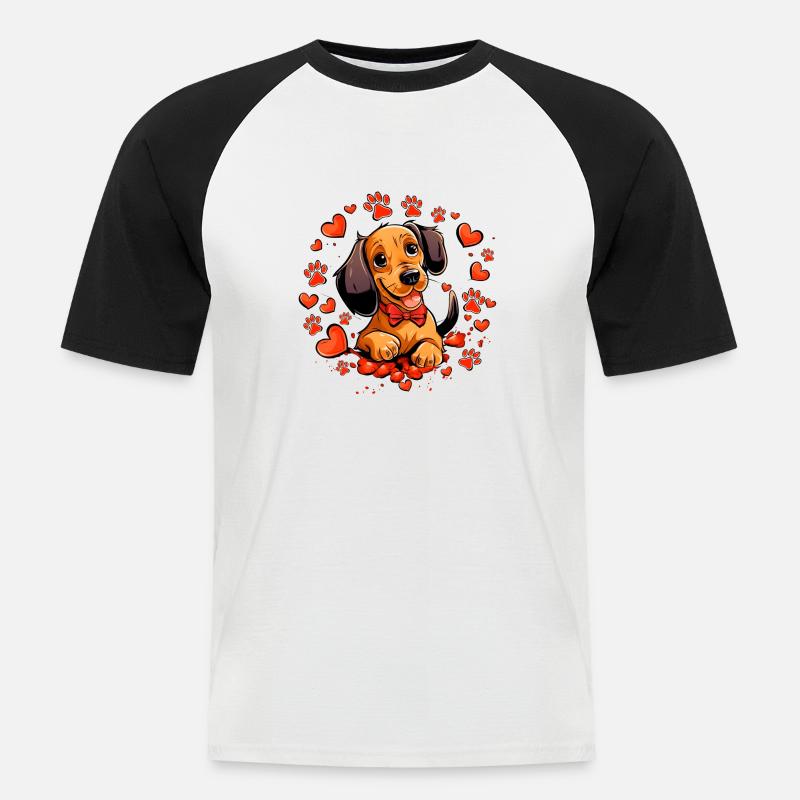 Dackel mit Fliege Herzen - Männer Baseball-T-Shirt - Weiß/Schwarz