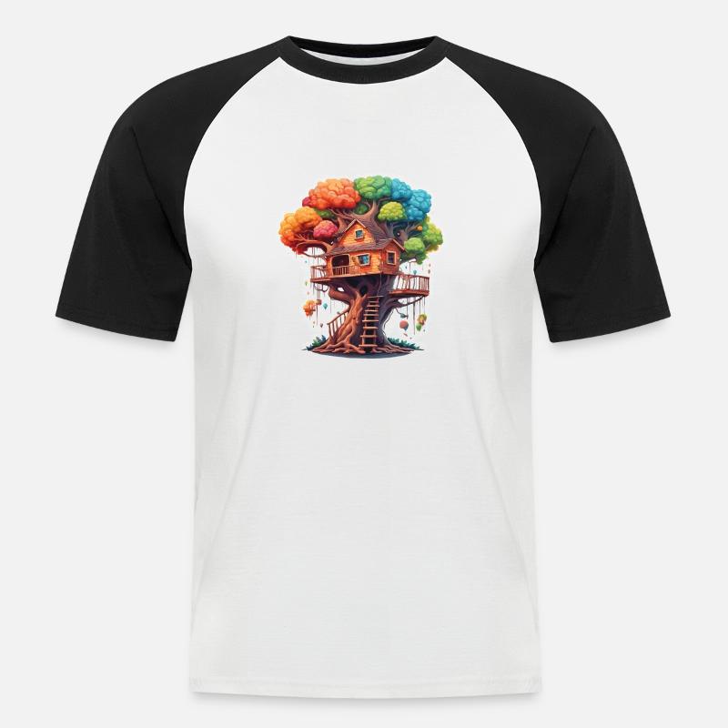 Baumhaus / Baumkrone / Baumhütte / Abenteuer - Männer Baseball-T-Shirt - Weiß/Schwarz