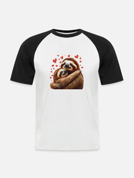 True love Faultiere - Männer Baseball-T-Shirt - Weiß/Schwarz