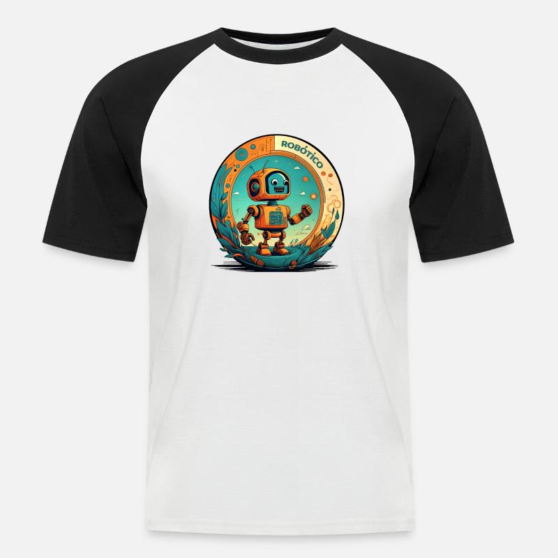 ROBOTER - Männer Baseball-T-Shirt - Weiß/Schwarz