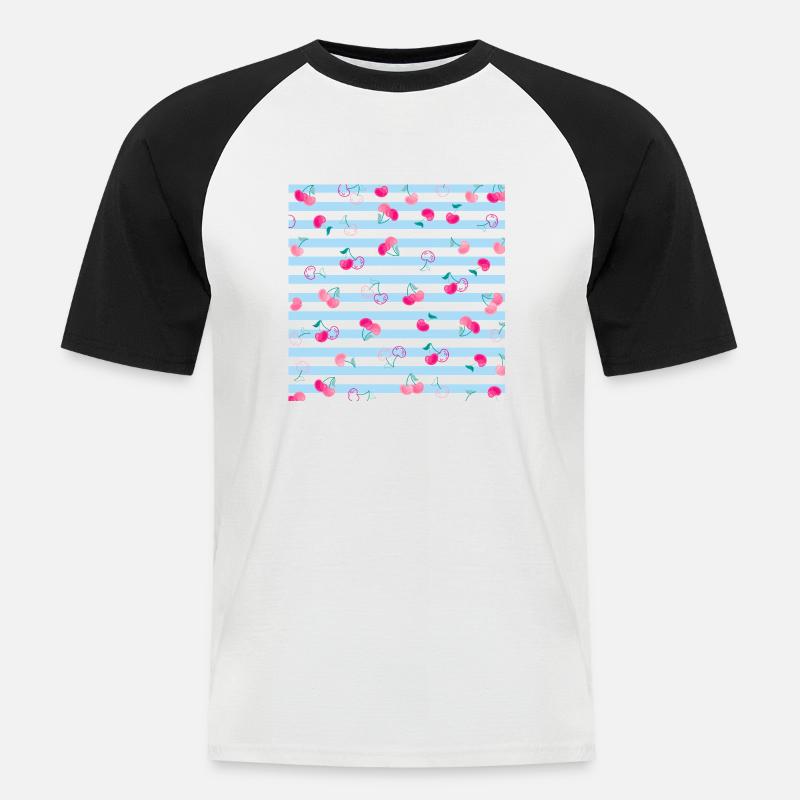 Kirsche Muster Cherry Pattern - Männer Baseball-T-Shirt - Weiß/Schwarz
