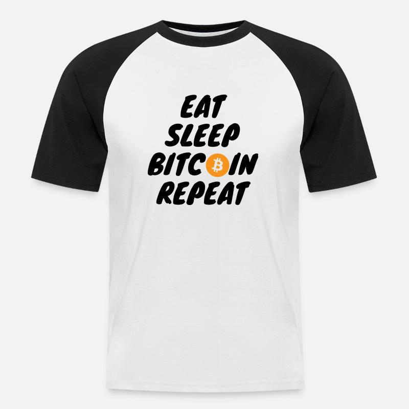 Krypto Eat sleep bitcoin repeat - Männer Baseball-T-Shirt - Weiß/Schwarz